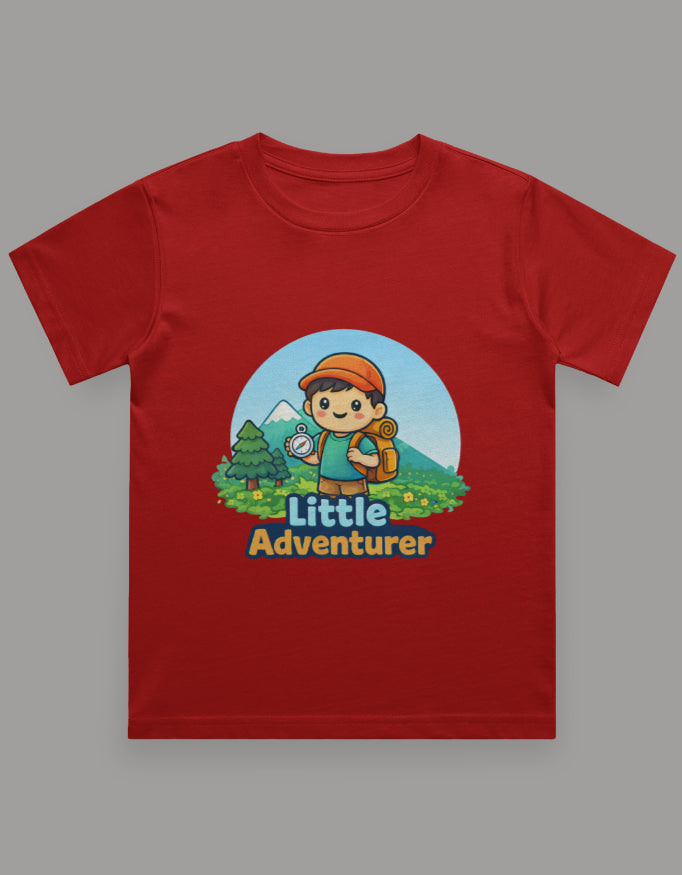 Little Adventurer Kids Adventure Travel T Shirt Red Adventure Hiking Camping Camper Van Beach Cruise Vacation Road Trip Wildlife Safari Wanderlust Explorer Nature Lover Mountain Outdoor Adventure Travel Vacation Camping Campfire Graphic Quote T shirt