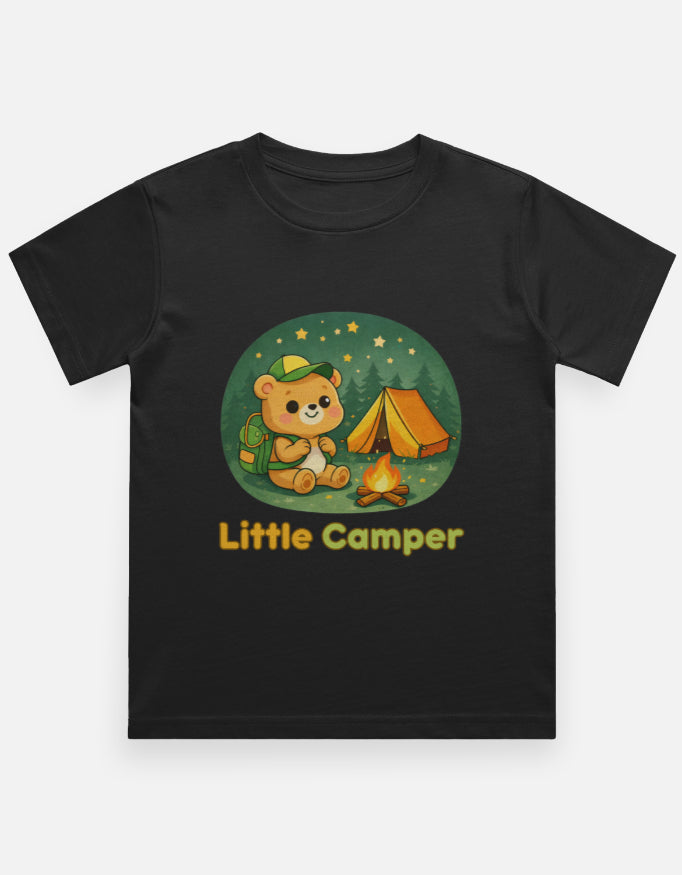 Little Camper Kids Camping Travel T shirt Black Adventure Hiking Camping Camper Van Beach Cruise Vacation Road Trip Wildlife Safari Wanderlust Explorer Nature Lover Mountain Outdoor Adventure Travel Vacation Camping Campfire Graphic Quote T shirt