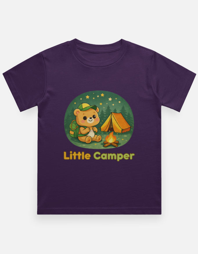 Little Camper Kids Camping Travel T shirt Purple Adventure Hiking Camping Camper Van Beach Cruise Vacation Road Trip Wildlife Safari Wanderlust Explorer Nature Lover Mountain Outdoor Adventure Travel Vacation Camping Campfire Graphic Quote T shirt
