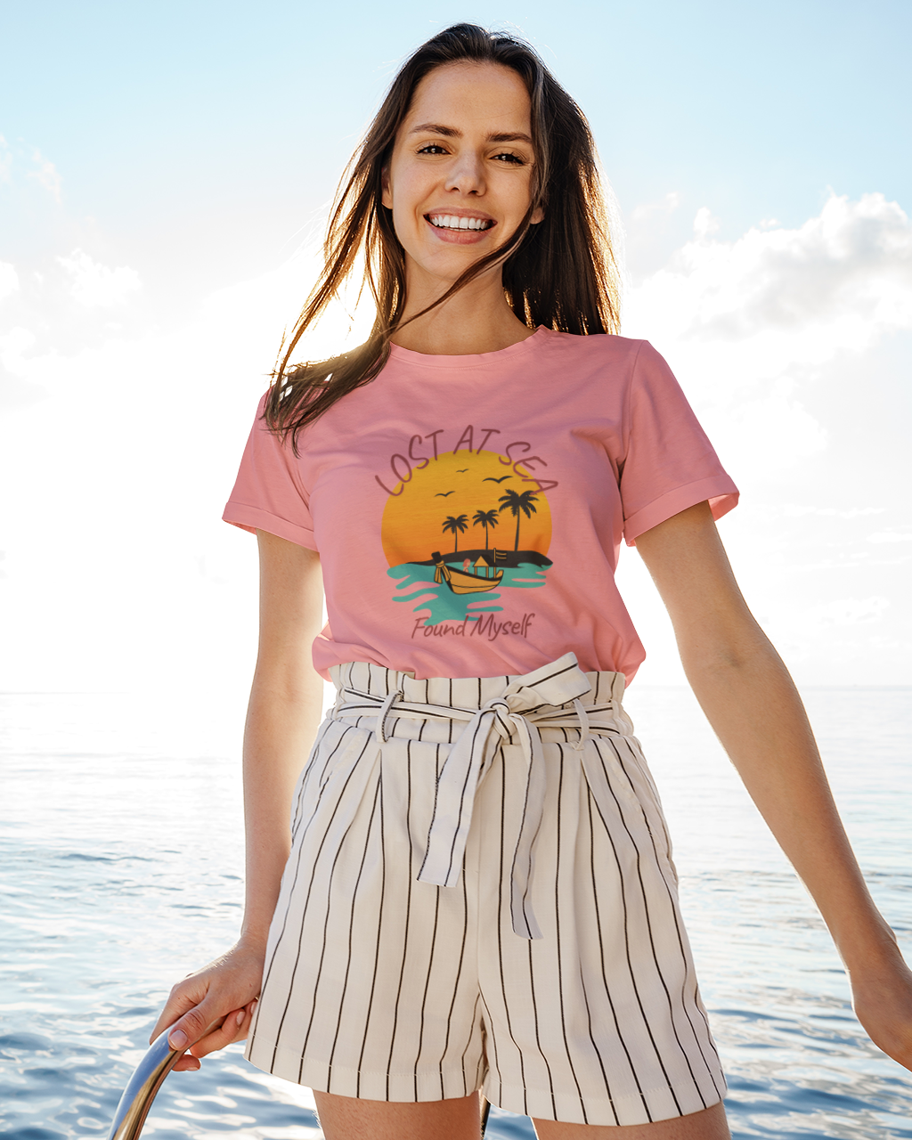 Unisex Lost At Sea Found Myself Beach Vacation Cotton T shirt