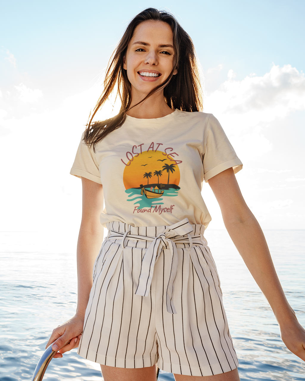 Unisex Lost At Sea Found Myself Beach Vacation Cotton T shirt