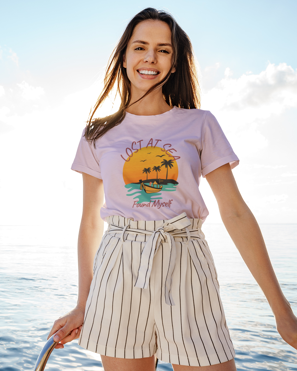 Unisex Lost At Sea Found Myself Beach Vacation Cotton T shirt