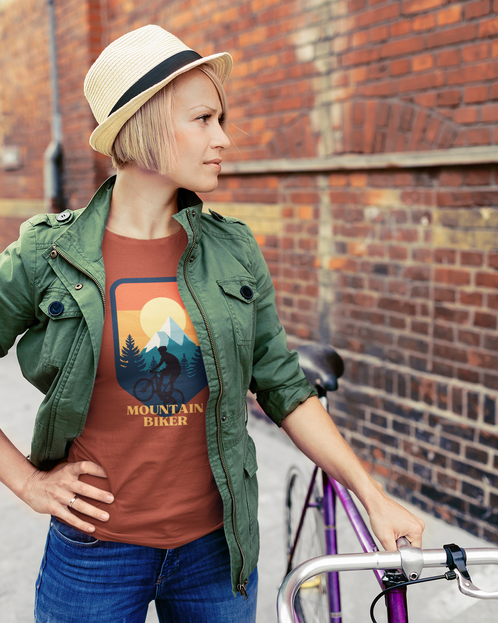 Unisex Mountain Biker T-Shirt Copper Adventure Hiking Camping Camper Van Beach Cruise Vacation Road Trip Wildlife Safari Wanderlust Explorer Nature Lover Mountain Outdoor Adventure Travel Vacation Camping Campfire Graphic Quote T shirt