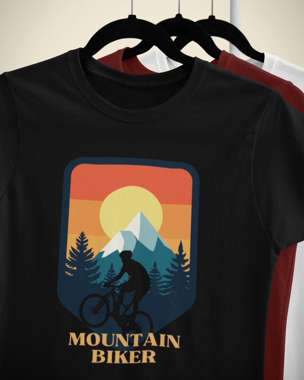 Unisex Mountain Biker T-Shirt Adventure Hiking Camping Camper Van Beach Cruise Vacation Road Trip Wildlife Safari Wanderlust Explorer Nature Lover Mountain Outdoor Adventure Travel Vacation Camping Campfire Graphic Quote T shirt
