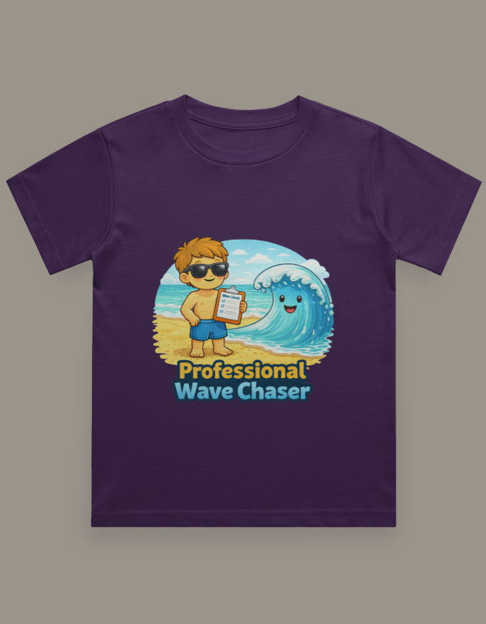 Professional Wave Chaser - Boy Kids Beach Travel T Shirt Purple Adventure Hiking Camping Camper Van Beach Cruise Vacation Road Trip Wildlife Safari Wanderlust Explorer Nature Lover Mountain Outdoor Adventure Travel Vacation Camping Campfire Graphic Quote T shirt