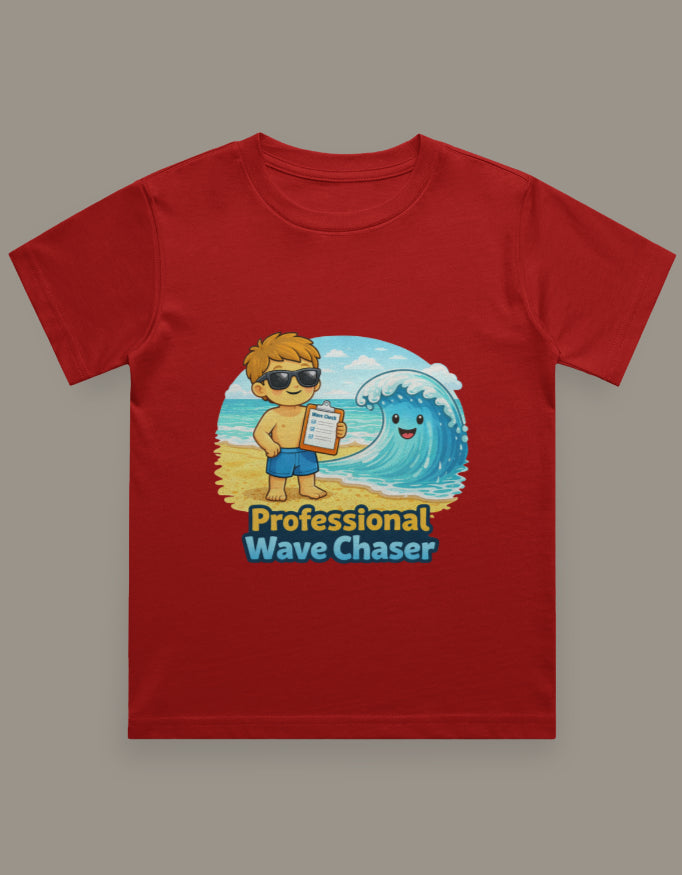 Professional Wave Chaser - Boy Kids Beach Travel T Shirt Red Adventure Hiking Camping Camper Van Beach Cruise Vacation Road Trip Wildlife Safari Wanderlust Explorer Nature Lover Mountain Outdoor Adventure Travel Vacation Camping Campfire Graphic Quote T shirt