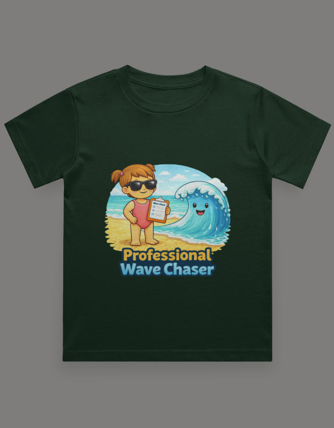 Professional Wave Chaser - Girl Kids Beach Travel T Shirt Bottle Green Adventure Hiking Camping Camper Van Beach Cruise Vacation Road Trip Wildlife Safari Wanderlust Explorer Nature Lover Mountain Outdoor Adventure Travel Vacation Camping Campfire Graphic Quote T shirt