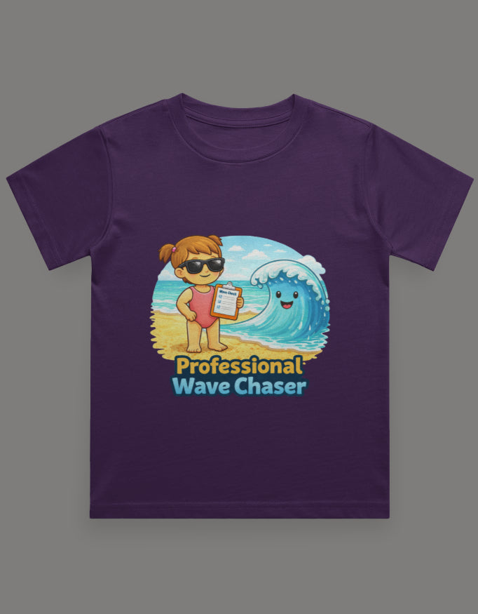 Professional Wave Chaser - Girl Kids Beach Travel T Shirt Purple Adventure Hiking Camping Camper Van Beach Cruise Vacation Road Trip Wildlife Safari Wanderlust Explorer Nature Lover Mountain Outdoor Adventure Travel Vacation Camping Campfire Graphic Quote T shirt