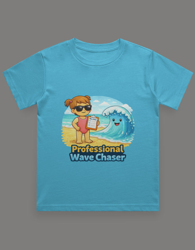 Professional Wave Chaser - Girl Kids Beach Travel T Shirt Sky Blue Adventure Hiking Camping Camper Van Beach Cruise Vacation Road Trip Wildlife Safari Wanderlust Explorer Nature Lover Mountain Outdoor Adventure Travel Vacation Camping Campfire Graphic Quote T shirt