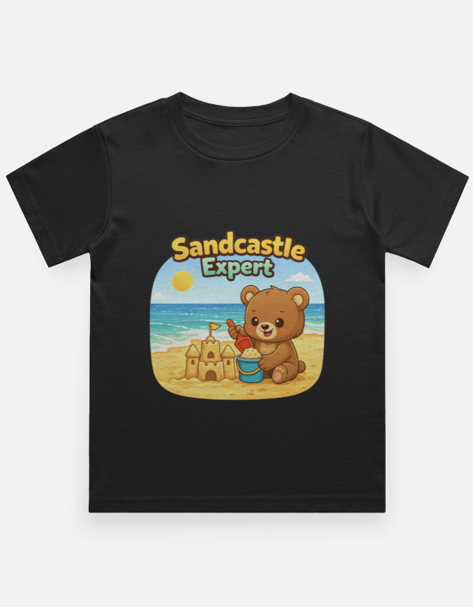 Sandcastle Expert Kids Beach Travel T Shirt Black Adventure Hiking Camping Camper Van Beach Cruise Vacation Road Trip Wildlife Safari Wanderlust Explorer Nature Lover Mountain Outdoor Adventure Travel Vacation Camping Campfire Graphic Quote T shirt