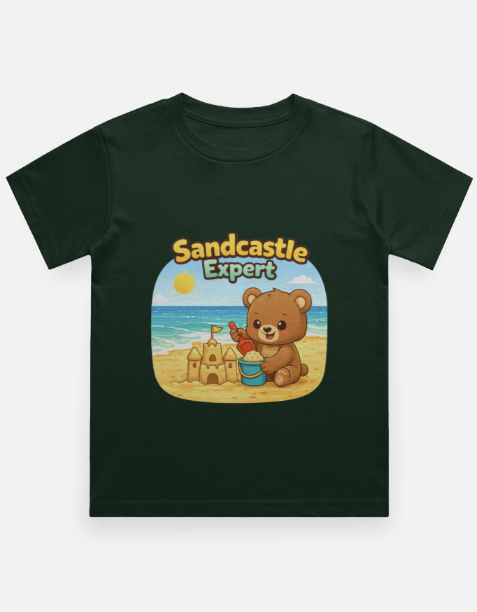 Sandcastle Expert Kids Beach Travel T Shirt Bottle Green Adventure Hiking Camping Camper Van Beach Cruise Vacation Road Trip Wildlife Safari Wanderlust Explorer Nature Lover Mountain Outdoor Adventure Travel Vacation Camping Campfire Graphic Quote T shirt