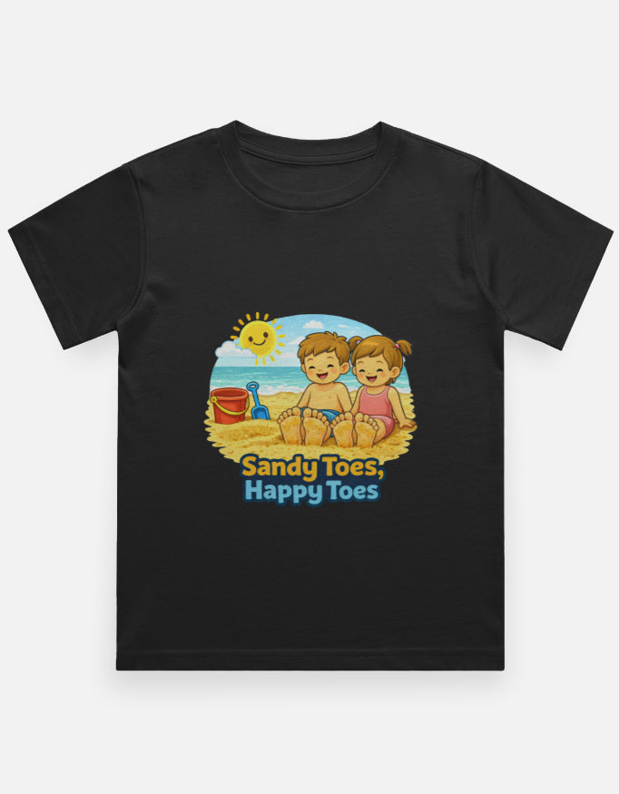 Sandy Toes Happy Toes Beach Travel t Shirt Black Adventure Hiking Camping Camper Van Beach Cruise Vacation Road Trip Wildlife Safari Wanderlust Explorer Nature Lover Mountain Outdoor Adventure Travel Vacation Camping Campfire Graphic Quote T shirt