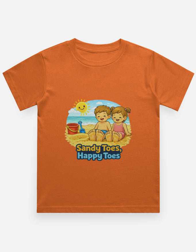 Sandy Toes Happy Toes Beach Travel t Shirt Orange Adventure Hiking Camping Camper Van Beach Cruise Vacation Road Trip Wildlife Safari Wanderlust Explorer Nature Lover Mountain Outdoor Adventure Travel Vacation Camping Campfire Graphic Quote T shirt