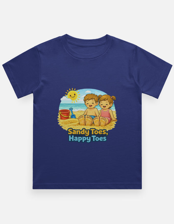 Sandy Toes Happy Toes Beach Travel t Shirt Royal Blue Adventure Hiking Camping Camper Van Beach Cruise Vacation Road Trip Wildlife Safari Wanderlust Explorer Nature Lover Mountain Outdoor Adventure Travel Vacation Camping Campfire Graphic Quote T shirt