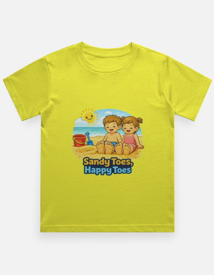 Sandy Toes Happy Toes Beach Travel t Shirt Yellow Adventure Hiking Camping Camper Van Beach Cruise Vacation Road Trip Wildlife Safari Wanderlust Explorer Nature Lover Mountain Outdoor Adventure Travel Vacation Camping Campfire Graphic Quote T shirt
