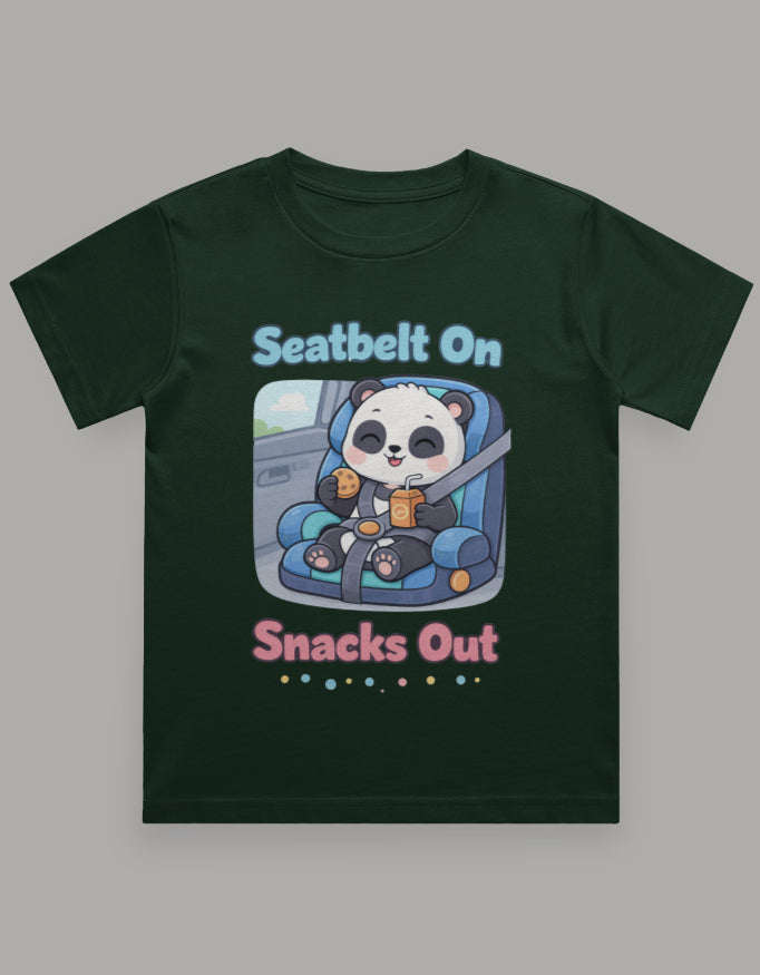 Seatbelt On Snacks Out Kids Roadtrip Travel T Shirt Bottle Green Adventure Hiking Camping Camper Van Beach Cruise Vacation Road Trip Wildlife Safari Wanderlust Explorer Nature Lover Mountain Outdoor Adventure Travel Vacation Camping Campfire Graphic Quote T shirt