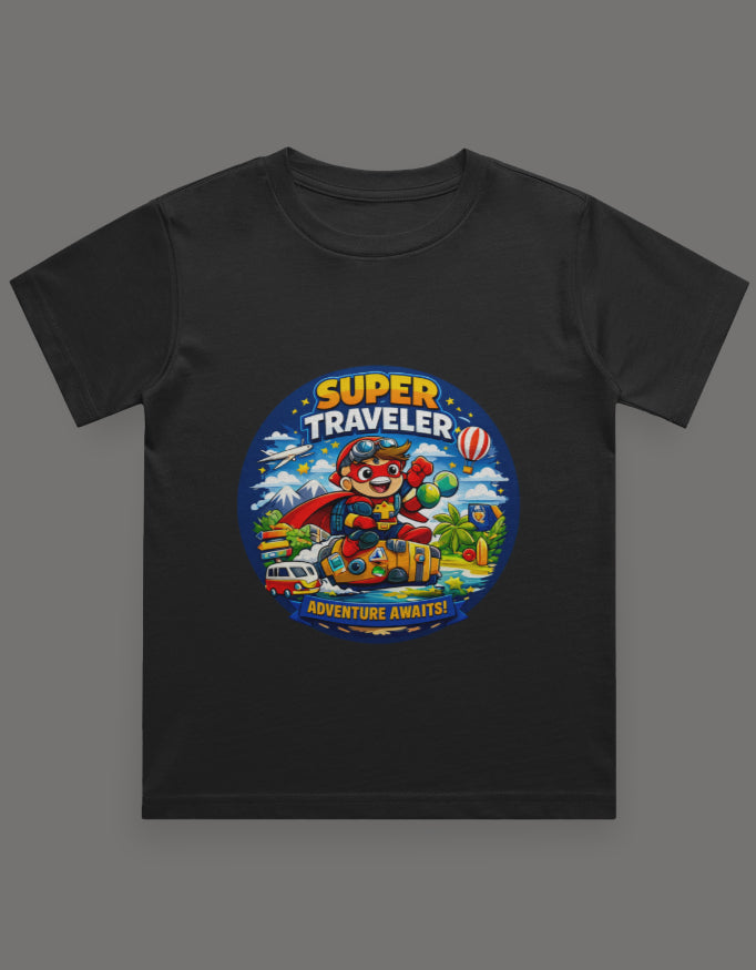 Super Traveler Adventure Awaits Travel T shirt Black Adventure Hiking Camping Camper Van Beach Cruise Vacation Road Trip Wildlife Safari Wanderlust Explorer Nature Lover Mountain Outdoor Adventure Travel Vacation Camping Campfire Graphic Quote T shirt