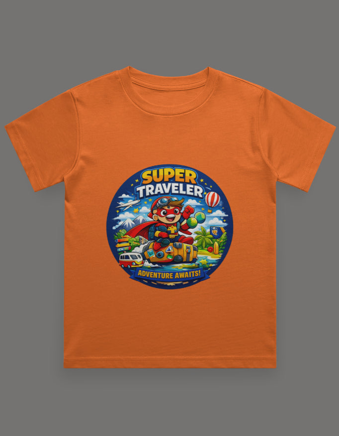 Super Traveler Adventure Awaits Travel T shirt Orange Adventure Hiking Camping Camper Van Beach Cruise Vacation Road Trip Wildlife Safari Wanderlust Explorer Nature Lover Mountain Outdoor Adventure Travel Vacation Camping Campfire Graphic Quote T shirt