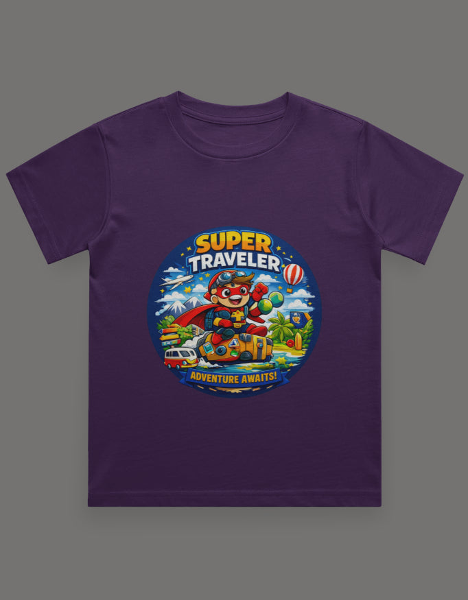 Super Traveler Adventure Awaits Travel T shirt Purple Adventure Hiking Camping Camper Van Beach Cruise Vacation Road Trip Wildlife Safari Wanderlust Explorer Nature Lover Mountain Outdoor Adventure Travel Vacation Camping Campfire Graphic Quote T shirt