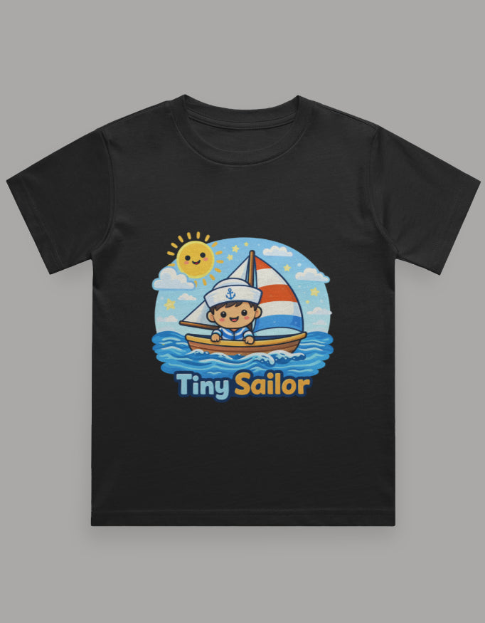 Tiny Sailor Kids Beach Cruise Vacation Traval T Shirt Black Adventure Hiking Camping Camper Van Beach Cruise Vacation Road Trip Wildlife Safari Wanderlust Explorer Nature Lover Mountain Outdoor Adventure Travel Vacation Camping Campfire Graphic Quote T shirt