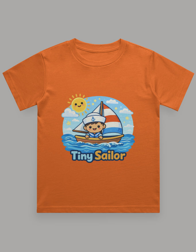 Tiny Sailor Kids Beach Cruise Vacation Traval T Shirt Orange Adventure Hiking Camping Camper Van Beach Cruise Vacation Road Trip Wildlife Safari Wanderlust Explorer Nature Lover Mountain Outdoor Adventure Travel Vacation Camping Campfire Graphic Quote T shirt