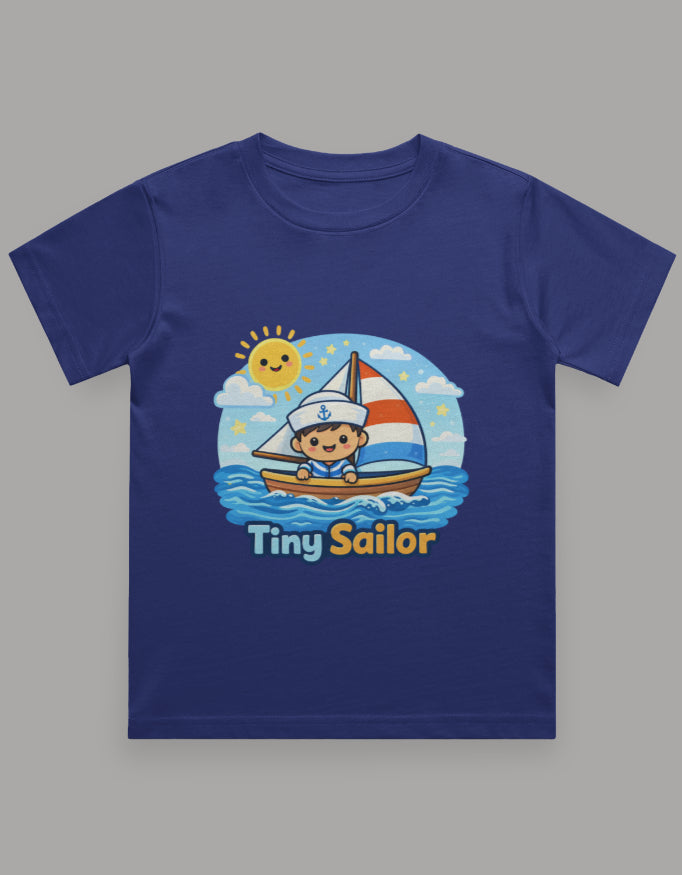 Tiny Sailor Kids Beach Cruise Vacation Traval T Shirt Royal Blue Adventure Hiking Camping Camper Van Beach Cruise Vacation Road Trip Wildlife Safari Wanderlust Explorer Nature Lover Mountain Outdoor Adventure Travel Vacation Camping Campfire Graphic Quote T shirt