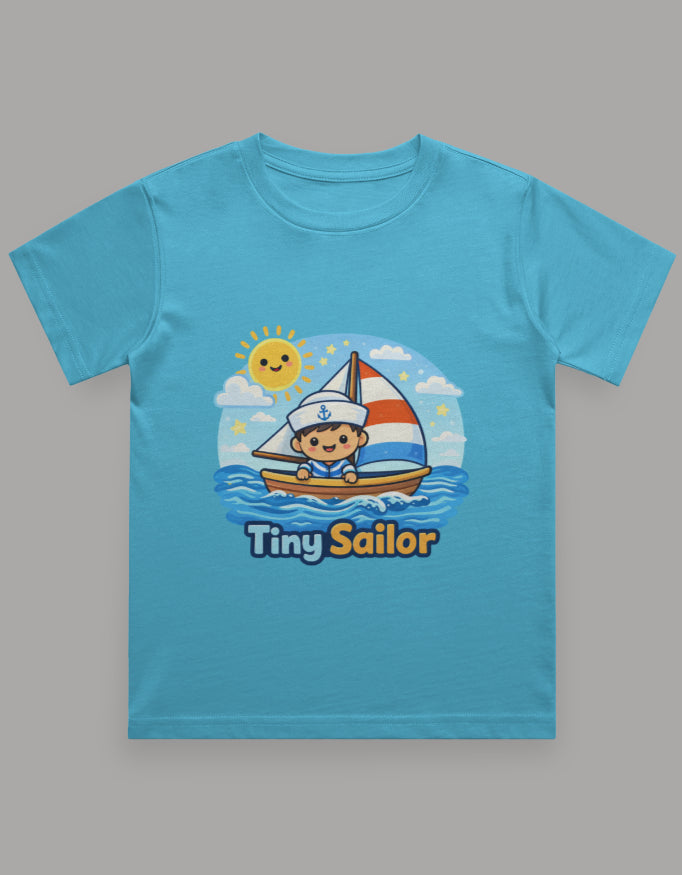 Tiny Sailor Kids Beach Cruise Vacation Traval T Shirt Sky Blue Adventure Hiking Camping Camper Van Beach Cruise Vacation Road Trip Wildlife Safari Wanderlust Explorer Nature Lover Mountain Outdoor Adventure Travel Vacation Camping Campfire Graphic Quote T shirt