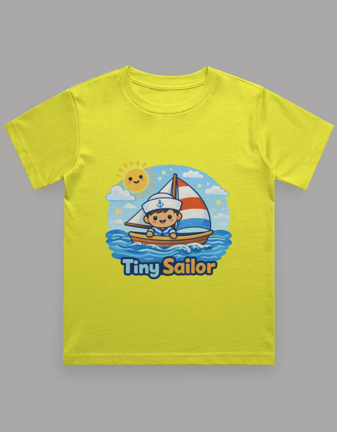 Tiny Sailor Kids Beach Cruise Vacation Traval T Shirt Yellow Adventure Hiking Camping Camper Van Beach Cruise Vacation Road Trip Wildlife Safari Wanderlust Explorer Nature Lover Mountain Outdoor Adventure Travel Vacation Camping Campfire Graphic Quote T shirt